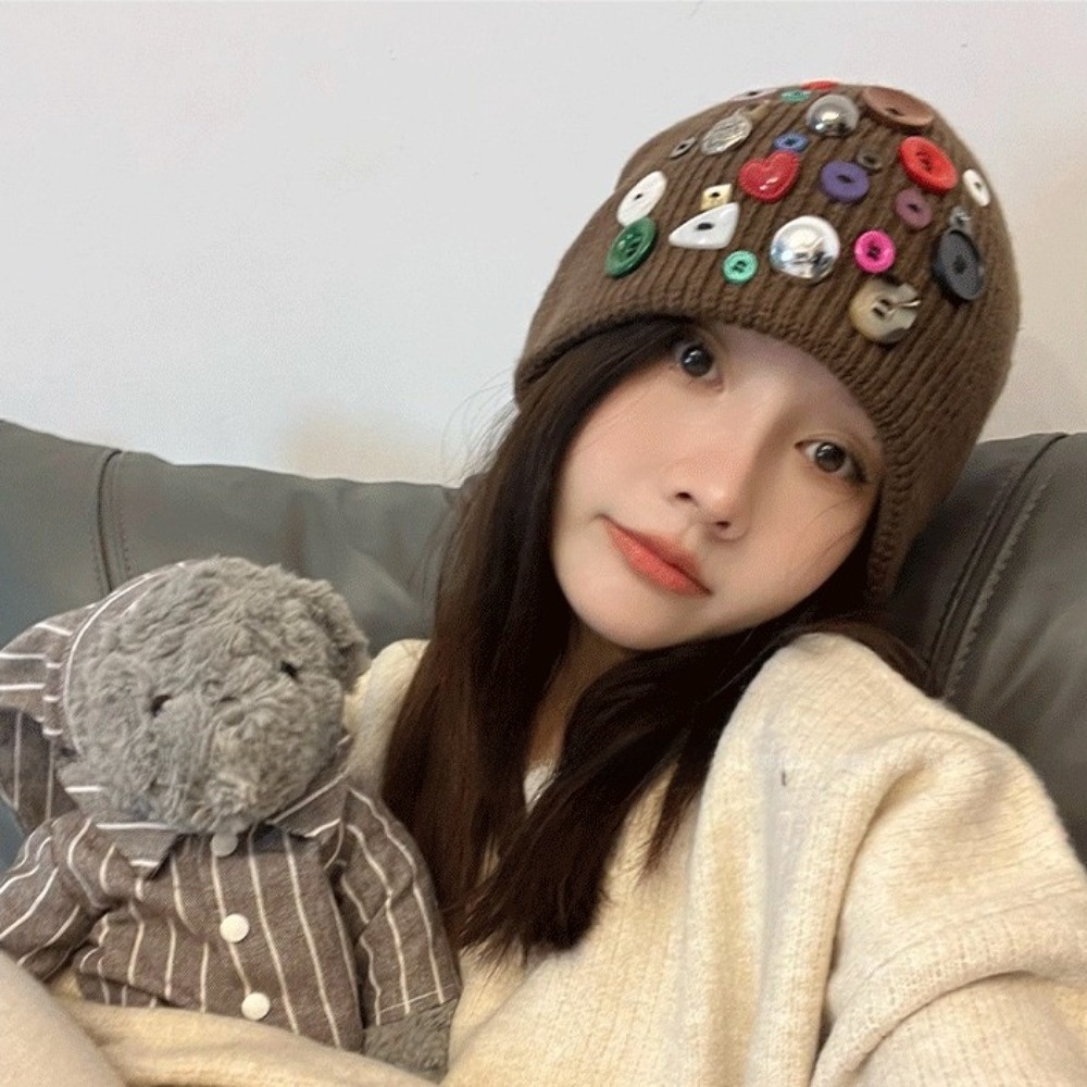 Colorful Button Beanie Hat Irr - Beanie Cuffed Knit review and price